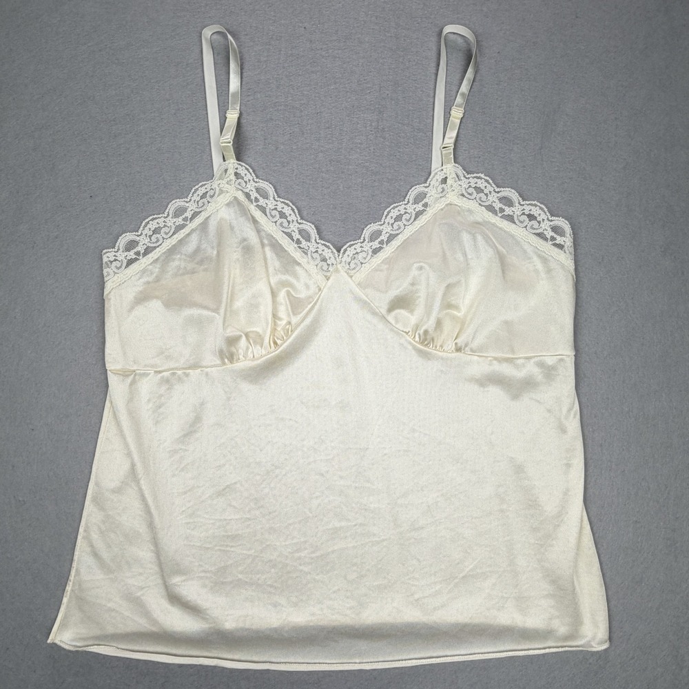 Vintage Deena Ivory Lace Trim Antron Nylon Camisole Top Size 38 Made in USA